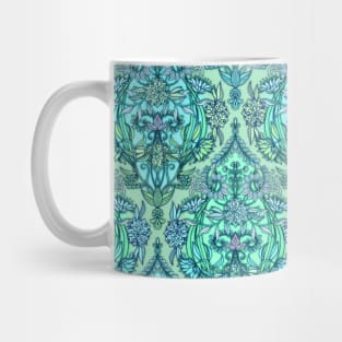 Botanical Moroccan Doodle Pattern in Mint Green, Lilac & Aqua Mug